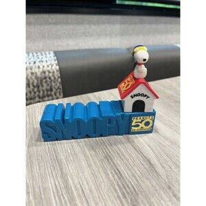 Peanuts 50th Celebration Snoopy Flying Ace Doghouse Figurine Blue Block Letter